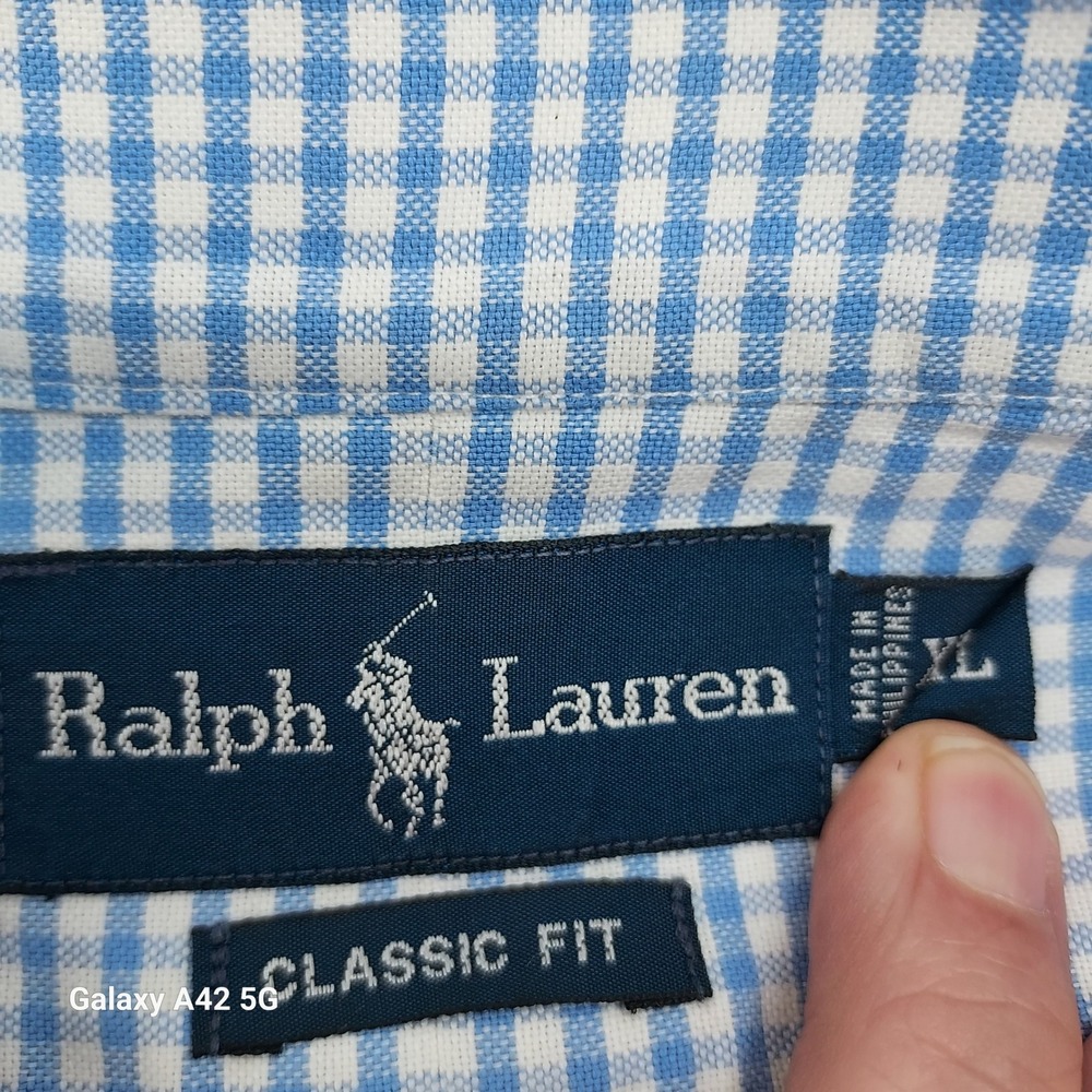 Ralph Lauren Mens XL Classic Fit Gingham Short Sleeve Button Down Shirt Bl/white - Picture 3 of 7